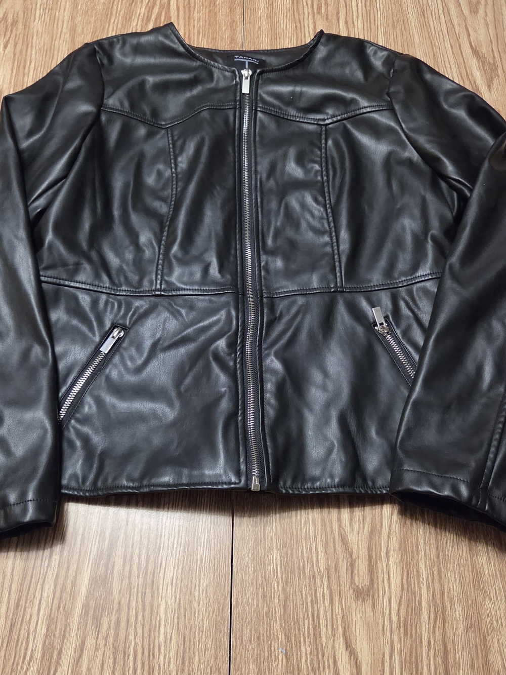 Tahari Black Faux Leather Women's Zip Jacket